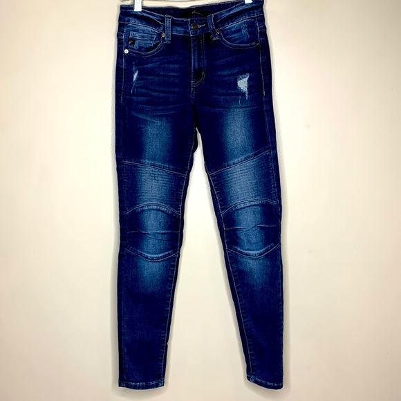 KanCan | Dark Denim Skinny Moto Jeans | Fitted Punk Rocker Jeana | Size 25 - Picture 2 of 11